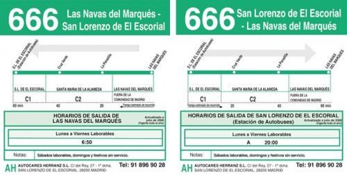 Esquema y horarios de la línea 666. Fuente: Consorcio de Transportes