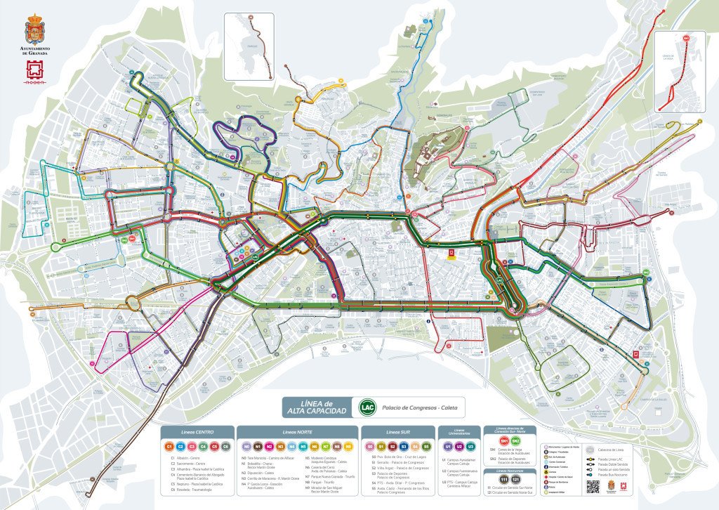 Plano de la nueva red de autobuses de Granada