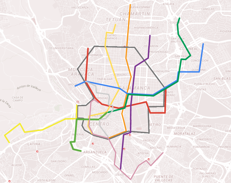 Las líneas de la fase piloto son la 2, 3, 19, 21, 27, 33, 50, 53, 148, la Circular y los microbuses M1 y M2