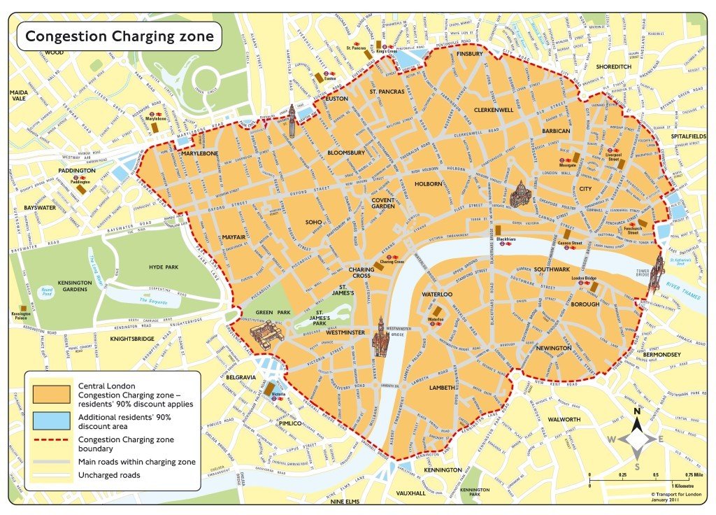 Mapa del ámbito de aplicación del Congestion Charge